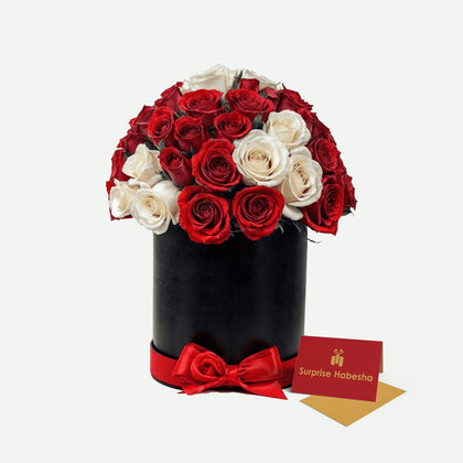 White & Red Roses Box Arrangement
