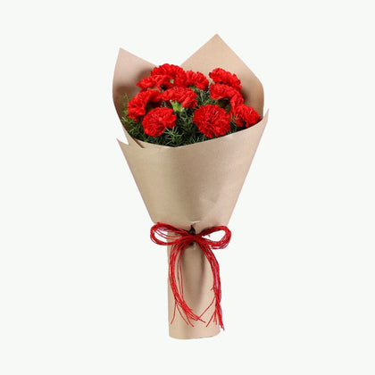 10 Bright Red Carnations Bouquet