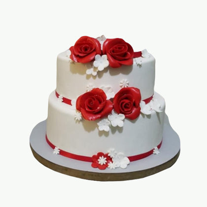 White 3 Tier Anniversary Cake with Roses