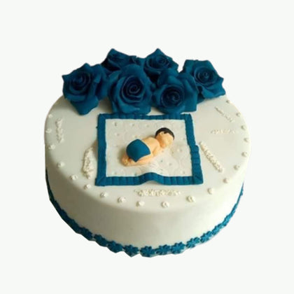 Sleeping Baby Boy with Flowers Topping Cake