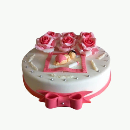 Sleeping Baby Girl with Flowers Topping Cake