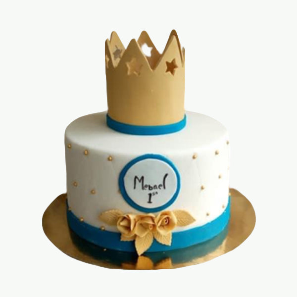 White & Blue Cake with Gold Crown