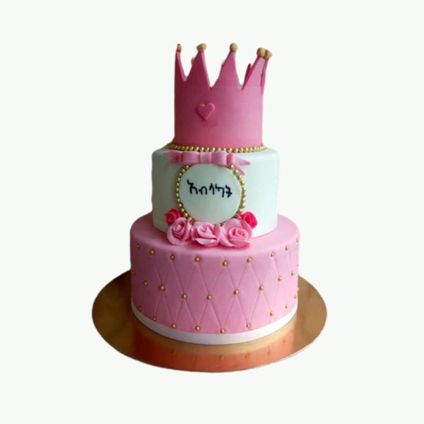 Pinkish Cake with A Crown 2 Tier