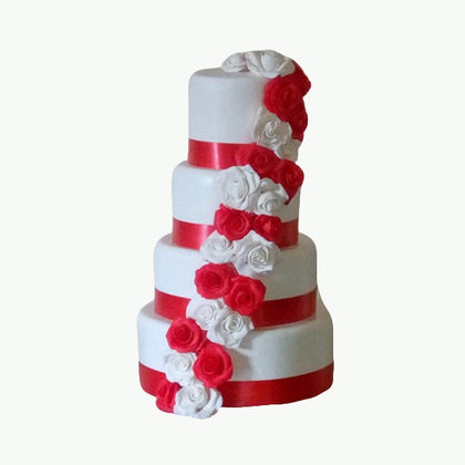 4 Tier Wedding Cake with Flower Cascade