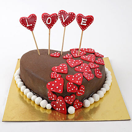 Chocolate KitKat Heart Shape Cake with Red Rose (Eggless) - Ovenfresh