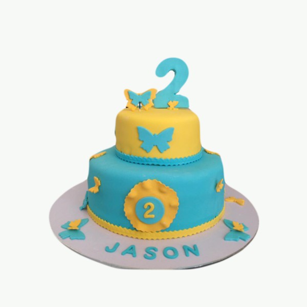 Birthday Cake Blue Yellow Butterflies