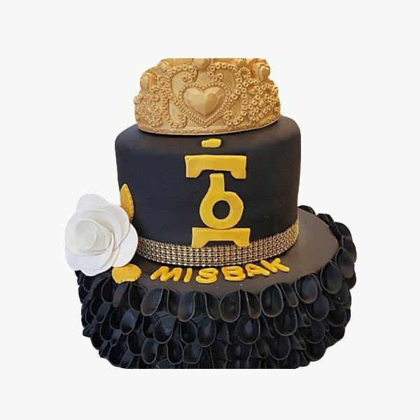 2 Tier Yellow and Black Cake