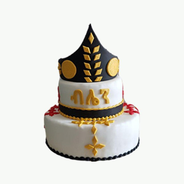 Two-Tier Habesha Dress Birthday Cake