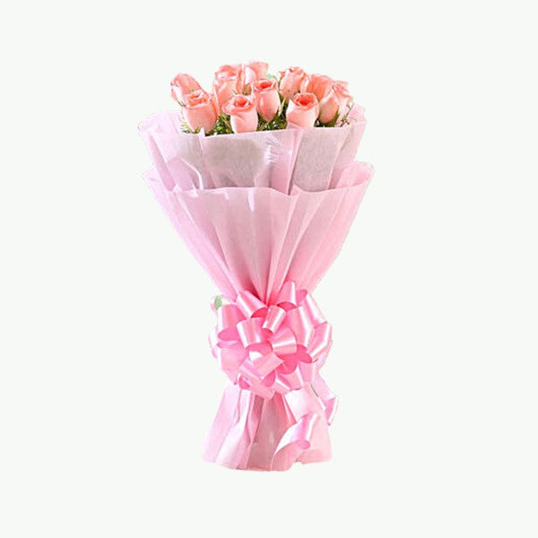 Elegance - 12 Pink Roses Bouquet